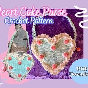 Heart Cake Purse Crochet Pattern, Heart Cake Bag Crochet Pattern, Cute Crochet Shoulder Bag Pattern, Crochet Cake Pattern, Crochet Heart