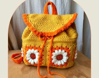 Daisy Drawstring Crochet Backpack Pattern (PDF Pattern)