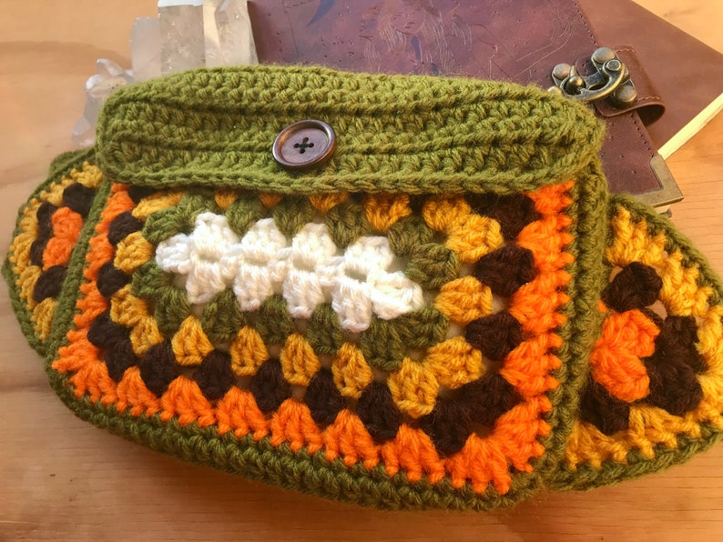 Green Crochet Fanny Pack 70s Granny Square Crochet Waist Bag Etsy