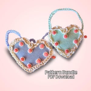Conjunto de moldes de crochê para bolsa e mochila em formato de bolo de coração (molde em PDF)