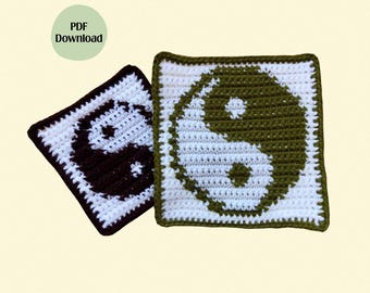 Gráfico de crochê Yin Yang para quadrado, estilo tapeçaria (download em PDF)