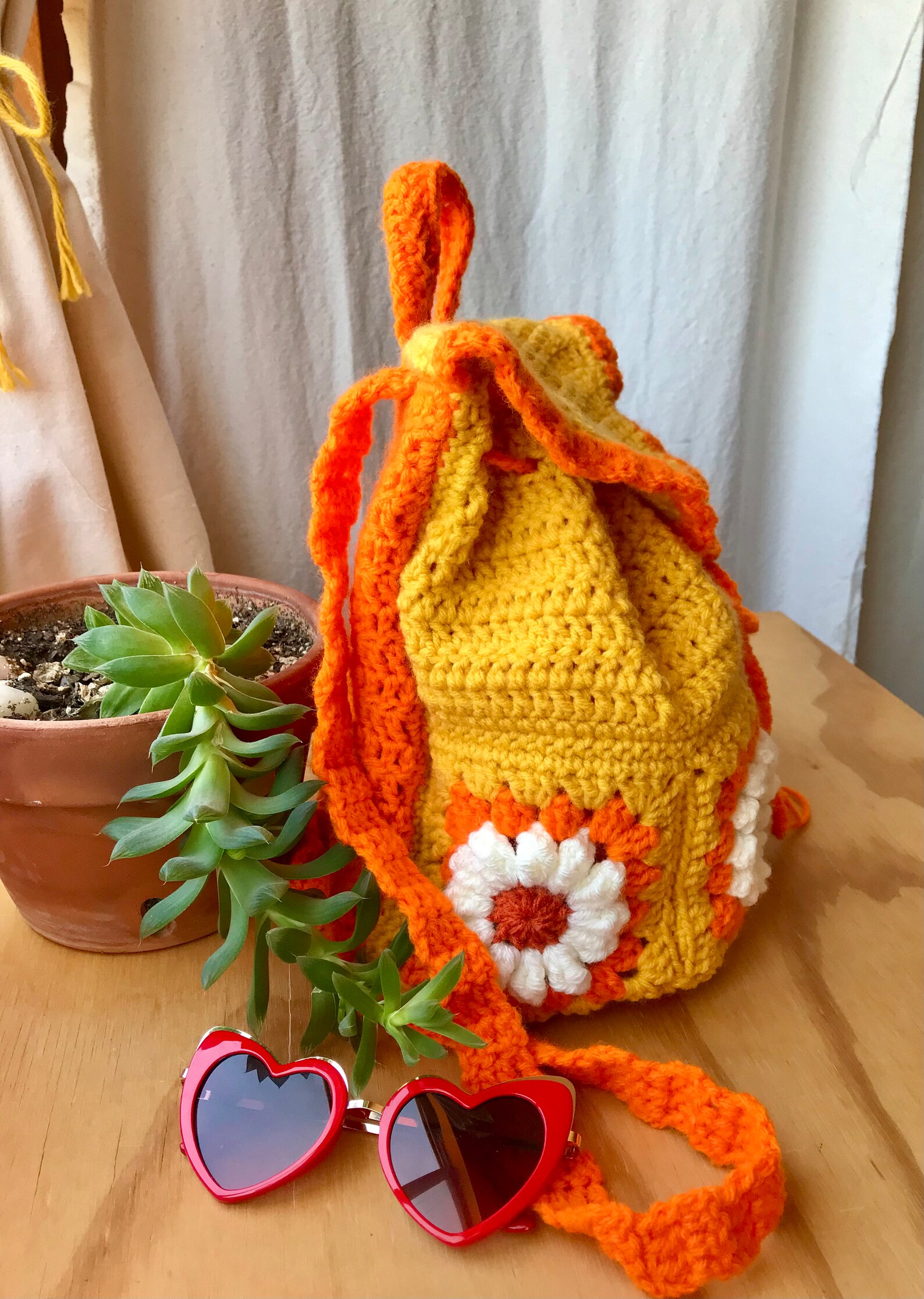 Drawstring Backpack Crochet Pattern Crochet Daisy Backpack Etsy