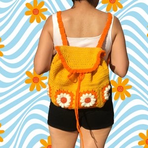 70s Crochet Daisy Backpack, Yellow Daisy Crochet Backpack, Boho Daisy ...