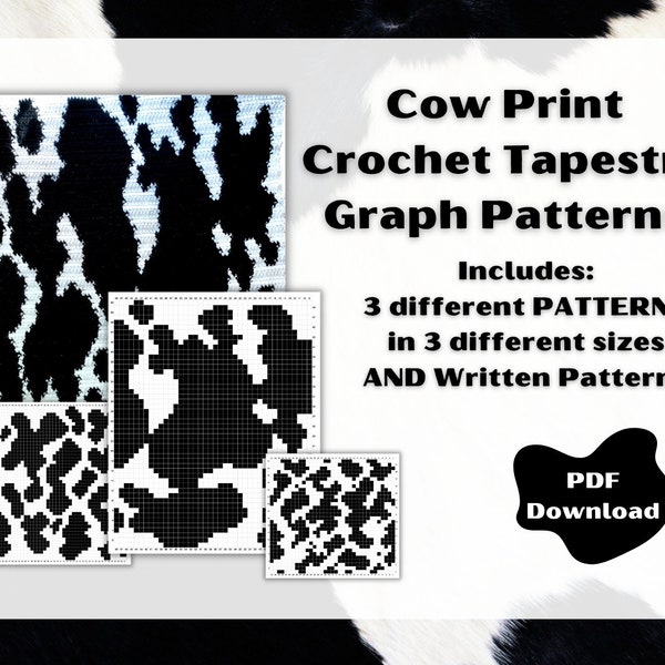 Cow Print Crochet Pattern PDF Download, Cow Print Crochet Tapestry Graph Pattern, Crochet Cow Print Pattern, Cow Print Crochet Pattern