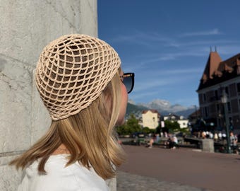 Crochet Mesh Hat Peach, Blush Peach Net Beanie, Handmade Cotton Summer Hat, Boho Crochet Hat, Vintage Mesh Hat, Women Summer Beanie