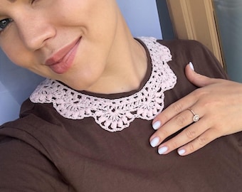 Crochet Peter Pan Collar, Pink Lace Collar, Handmade Cotton Collar, Romantic Crochet Necklace, Vintage Collar, Cottagecore Collar