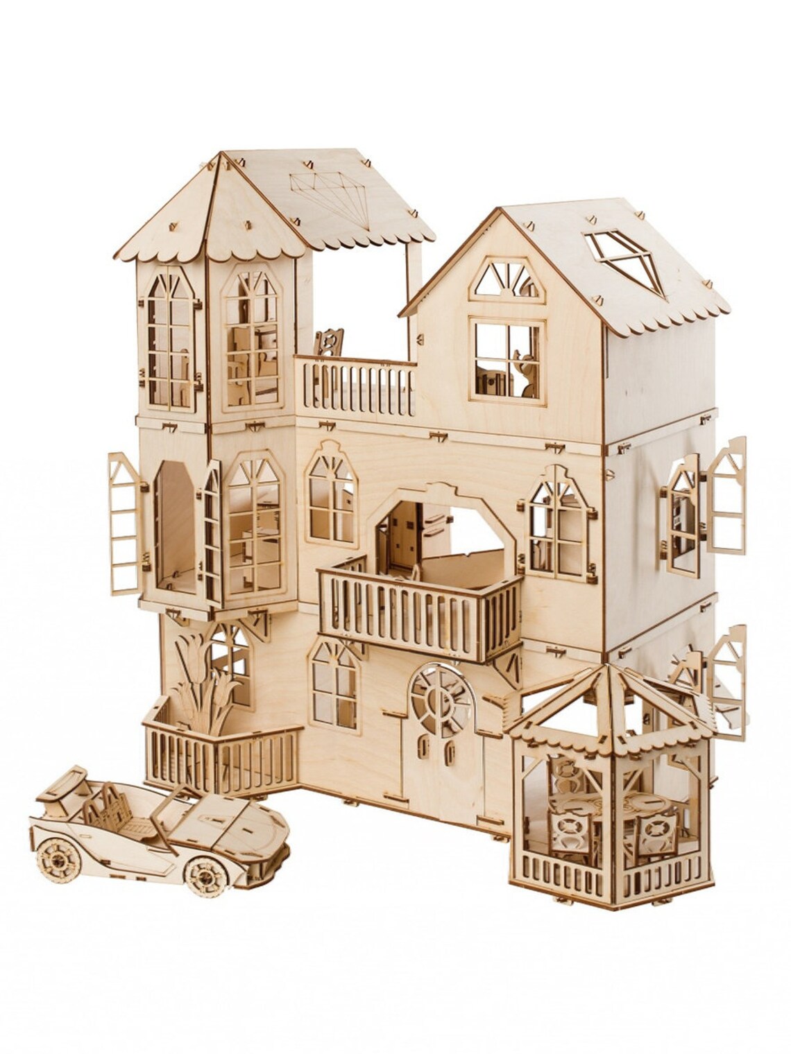 Puppenhaus Herrenhaus mit Auto und Möbeln Maßstab 112 Holz Etsy