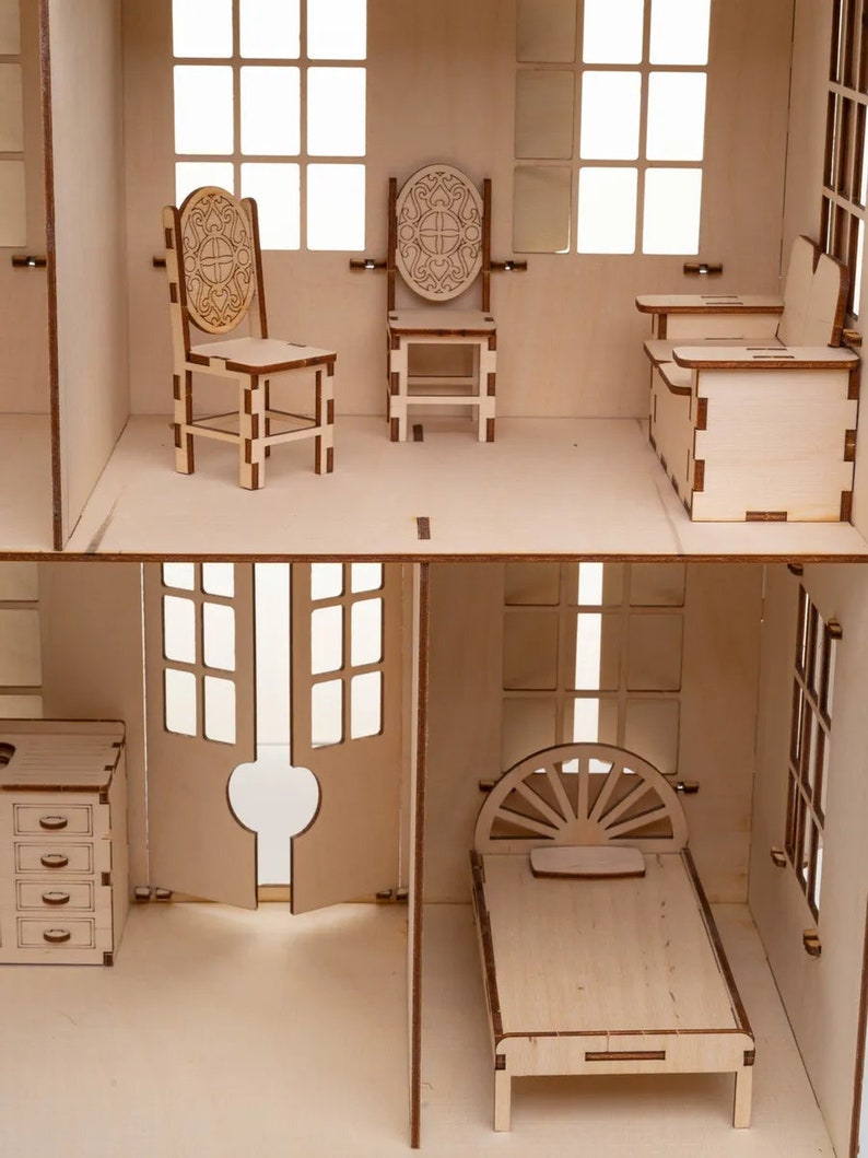 Victorian Dollhouse with furniture Scale 112 Wooden Etsy