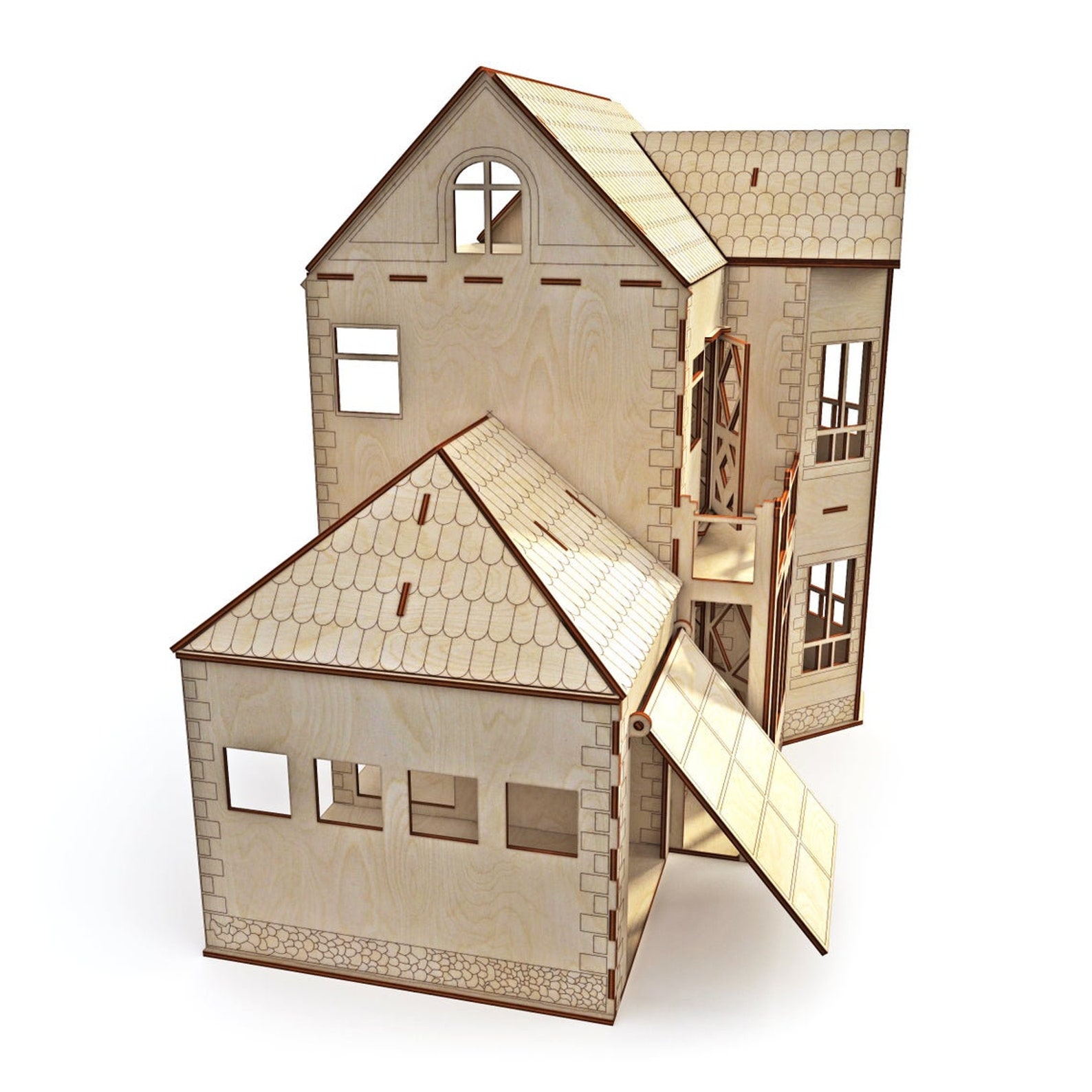 Modern Dollhouse with garage Wooden dollhouse DIY Etsy