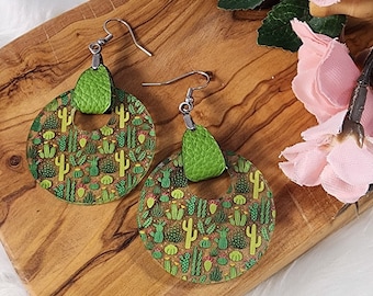 2 Styles, Cactus Earrings | Succulent Acrylic Dangles | Nature-Inspired Jewelry | Plant Lover Gift