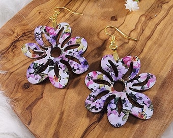 Floral Earrings, Pink and Purple Earrings, Flower Earrings, Glitter Earrings, Summer Earrings, Sprint Earrings