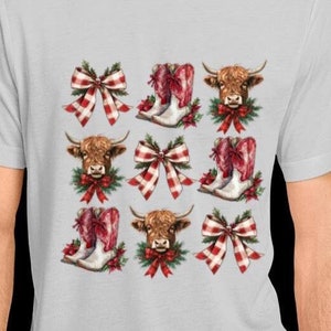 Highland Cow Coquette T-shirt, Highland Cow T-Shirt, Highland Cow Christmas T-shirt
