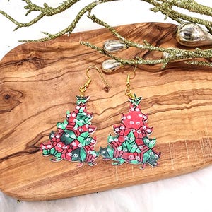2 Styles, Christmas Tree Cat Earrings, Christmas Tree Earring, Christmas Cat Earrings