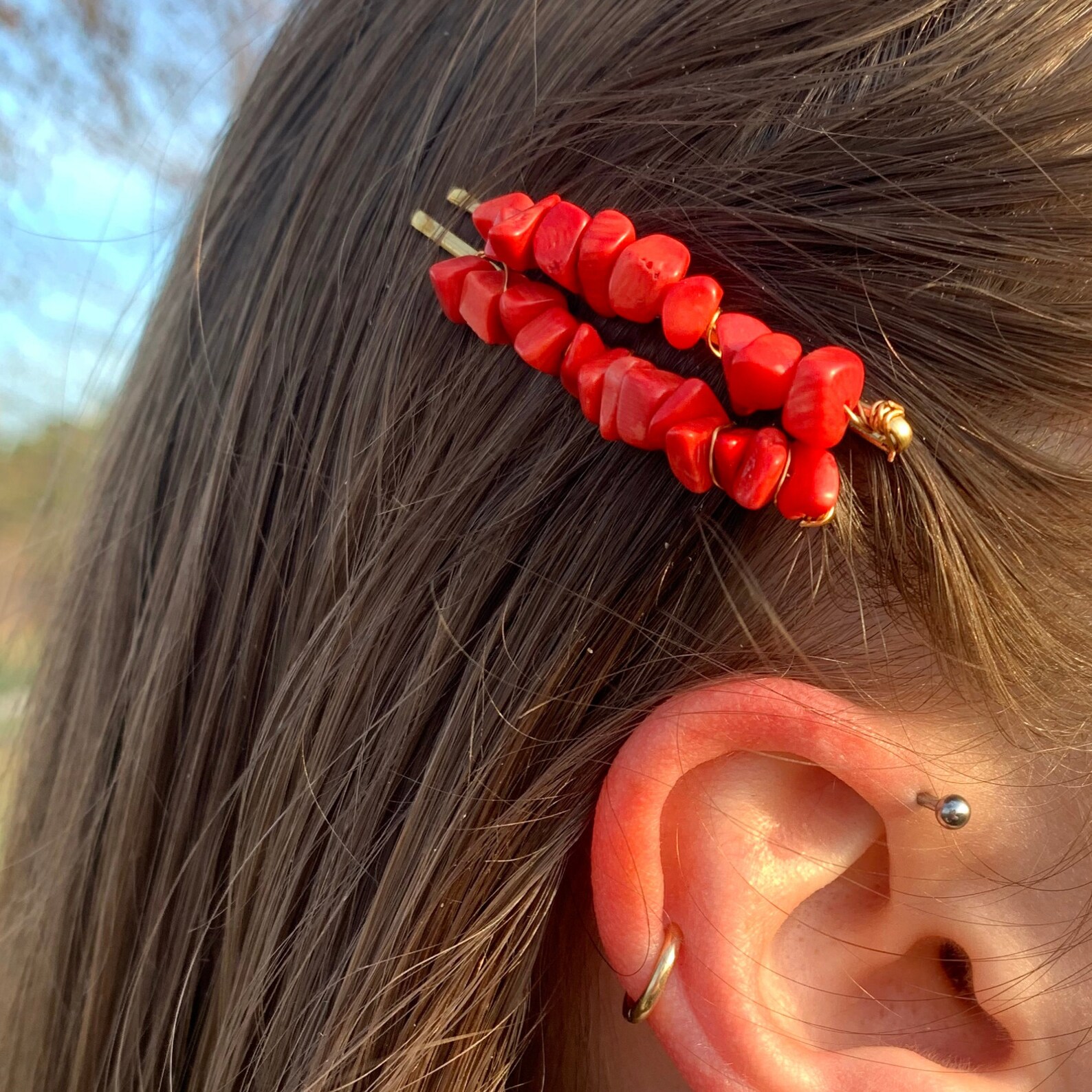 Cherry Red Hair Pins Beaded Hair Pins Hair Accessories Etsy