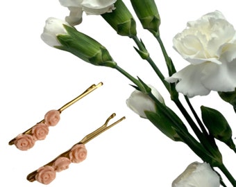 Blush Rose Beaded Pins | Bridesmaid Hair Pins | pearl barrettes, hair pins, barrettes, wedding hair accessories, bridesmaid pearl hair pins