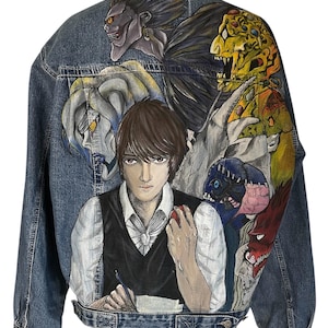 Death Note Anime/Manga Individuell Handbemalte Jeansjacke XL (Herrengröße)