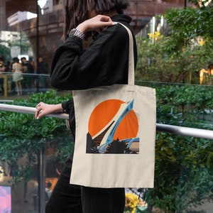 Montreal Tote Bag in 100 cotton Double Sided | Stade Olympique | Color Options | Hand-drawn Retro style | Gift for Him or Her