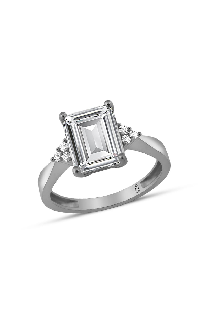 Baguette silver ring silver women/'s ring diamond model ring single stone ring three stone ring marriage ring marriage proposal ring
