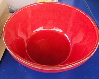Italy Red Bowl Mixing Fruit Serving 4#+ Heavy Ceramic Black Speckles 11x5"