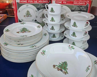 Kerstservies serviesgoed voor 8 personen serveerschaal en kommen 40# EUC