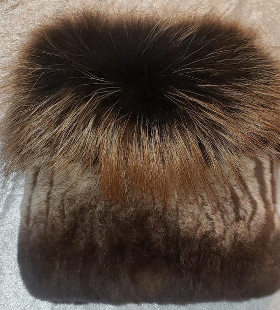 Damisfurry Rex Rabbit Fur Winter Hat With Raccoon Fur Top  display picture 3