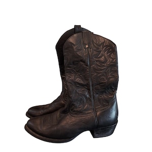 Black Leather Cowboy Boots Rubber Sole Men&#39;s 11W Ariat JJE-50