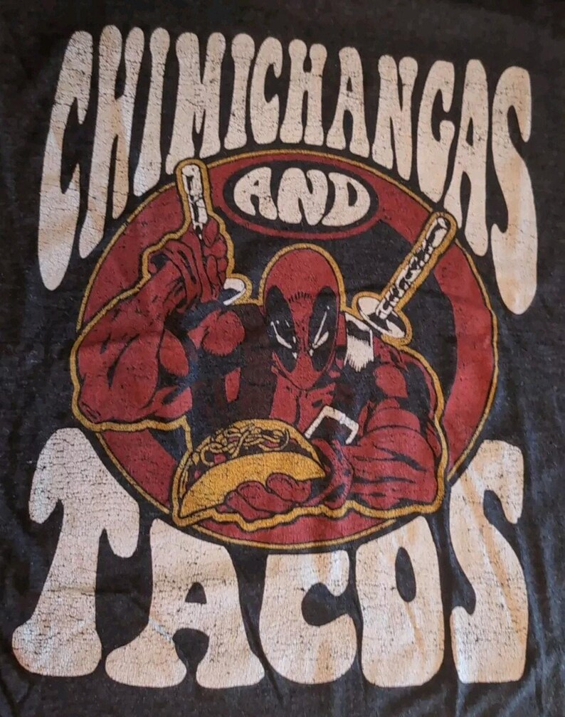Camiseta vintage Marvel XL gris con chimichangas y tacos, con queso, 117 cm, Deadpool B62 imagen 3
