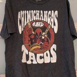 Camiseta vintage Marvel XL gris con chimichangas y tacos, con queso, 117 cm, Deadpool B62 imagen 1