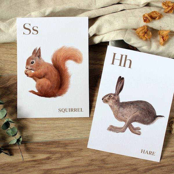 Woodland ABC Cards, Animal Alphabet Cards, Nature Themed Alphabet Cards, Printable Montessori Flash Cards, ABC Learning Cards, Nursery