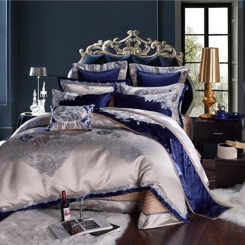 Blue Silver Luxury Queen King Size 