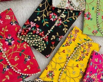 Lot of 5-100 Pcs Women's Embroidered Clutch Purse Bag, Indian Wedding Gift, Bridesmaid Gifts, Wedding Favors, Mehendi Favors, Return Gift