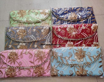 Lot of 5-100 Pcs Women's Embroidered Women's Envelope Clutch Purse, Indian Wedding Gifts, Wedding Favours, Return Gifts, Mehendi Favours