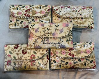 Lot of 5 to 100 Pcs Indian Handmade Women's Floral Embroidered Clutch Purse Bag, Indian Wedding Gifts, Bridesmaid Wedding Favor, Return Gift