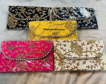 Lot of 5 to 100 Pcs Indian Handmade Women's Embroidered Clutch Purse Bag, Indian Wedding Gifts, Bridesmaid Gifts, Wedding Favor, Return Gift