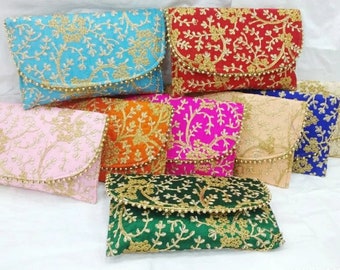 5 To 100 Pcs Lot Indian Handmade Women's Embroidered Clutch Purse Bag, Bridesmaid Gifts, Bridal Matching Bag, Wedding Favor, Return Gift