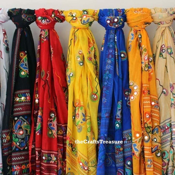 Lot of SOLID COLOR Indian Wedding Phulkari Dupatta, Multi Color Dupatta Stole, Embroidered Phulkari Stole, Mirror Work Neck Wrap Dupatta