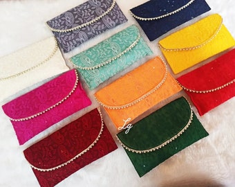 Lot of 5-100 Pcs Indian Handmade Women's Chikan Embroidery Work Clutch Purse, Bridal Matching Bag, Fabric Envelope Clutch Purse, Return Gift