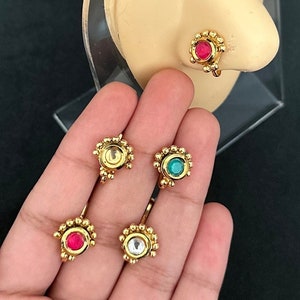 Kundan Nose Ring, Indian Non-Piercing clip On Nosering, Nose Cuffs, Fake Nose Ring, Nose studs, north Indian nose ring, Gold Nose pin