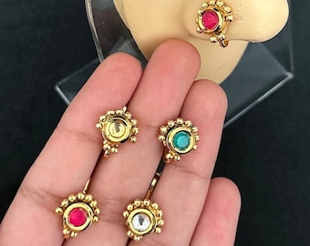 Kundan Nose Ring, Indian Non-Piercing clip On Nosering, Nose Cuffs, Fake Nose Ring, Nose studs, north Indian nose ring, Gold Nose pin