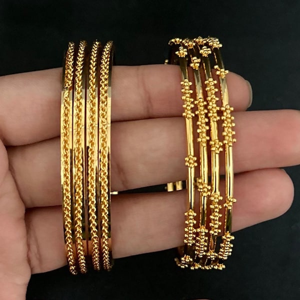 India gold Plated bangles/Gold plated Guarantee bangles set/Set of 4 Traditional bangles/Dialy wear bangles/Indian bracelet/Wedding jewelry