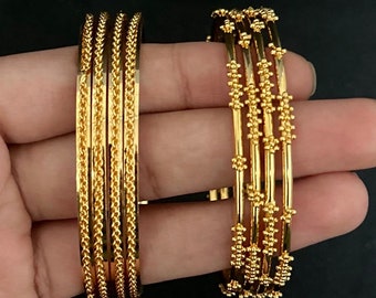 India gold Plated bangles/Gold plated Guarantee bangles set/Set of 4 Traditional bangles/Dialy wear bangles/Indian bracelet/Wedding jewelry