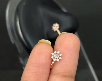 Flower CZ stones Indian Nose Ring, Non-Piercing clip On nose pin, Nose Cuffs, rose gold Nose studs