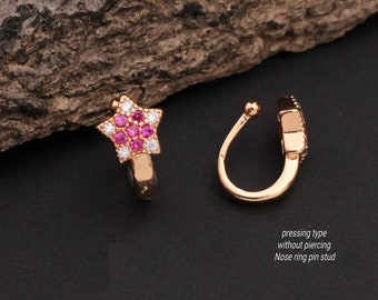 Indian flower Nose Ring, Non-Piercing clip On Nose pins, Nose Cuffs, Fake Nose Ring, Nose studs, rose Gold Nose pin, Nose Ring, CZ Nose ring