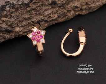 Indian flower Nose Ring, Non-Piercing clip On Nose pins, Nose Cuffs, Fake Nose Ring, Nose studs, rose Gold Nose pin, Nose Ring, CZ Nose ring
