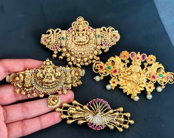 Big size Lakshmi Ruby Indian hairclips/Matt look big hair clip/Temple design clip/Gold Plated Wedding accessories/laxmi Juda Pins/hair clip