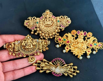 Big size Lakshmi Ruby Indian hairclips/Matt look big hair clip/Temple design clip/Gold Plated Wedding accessories/laxmi Juda Pins/hair clip