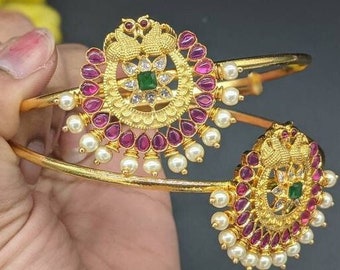 Indian Adult Round Kepmu Aravanki cz Gold Baju Bandh hand Vanki ananta indian Bridal Armband Jewelry women Armband traditional Bhaju Band Etsy