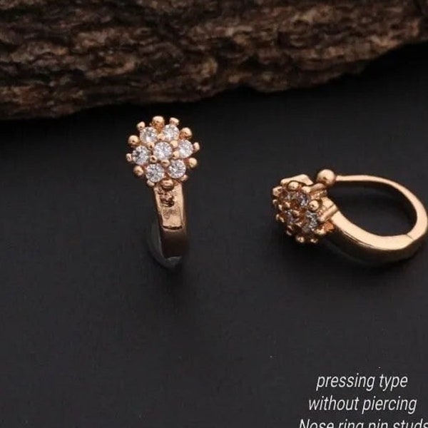 Flower Nose Ring, Non-Piercing clip On Nosering, Nose Cuffs,Fake Nose Ring, Nose studs, India nose ring, rose Gold Nose pin, CZ stones ring,