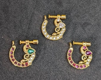 Indian bridal left nostril nose ring/ Gold Bridal Nose Ring/ Gold Nath/ No piercing nose ring/ Indian nose pin/ Clip on nose ring/ Nath