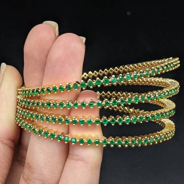 Emerald single stone gold bangles/India ruby 4 set bangles/Cz bracelet bangle/gold 4 bangles/Contemporary 2.8 bangles/SouthIndia 2.6 bangles